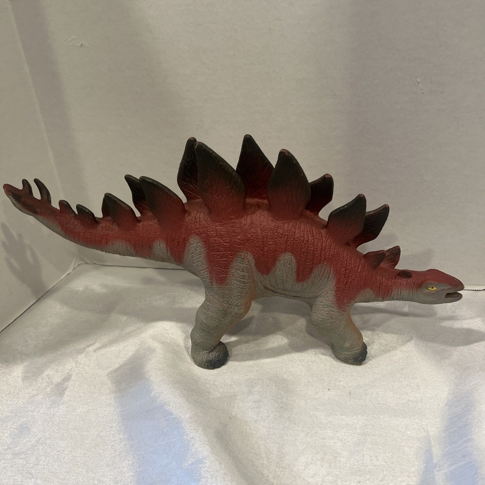 Large 9x18 Red and Gray Soft Squishy Rubber Stegosaurus Dinosaur Toy #2112- 2011